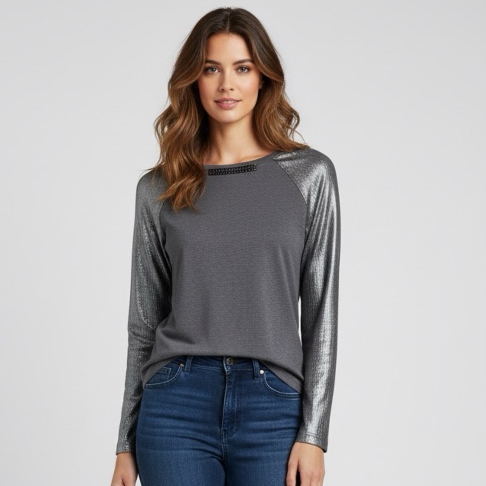 Energy World Wear Embezzlement Gray Long Sleeve Top NWOT